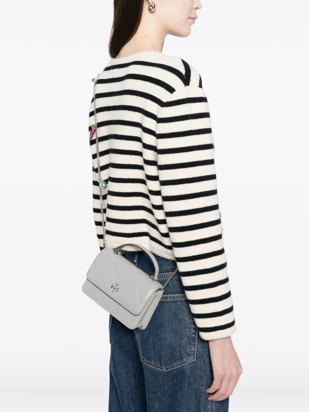 Tory Burch Kira Diamond Quilt Charm Crossbody Bag In Gray