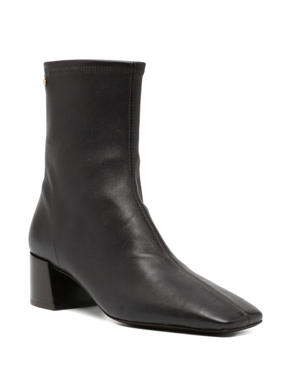 Tory Burch Pointed Toe Leather Ankle Boots With Block Heel In Black