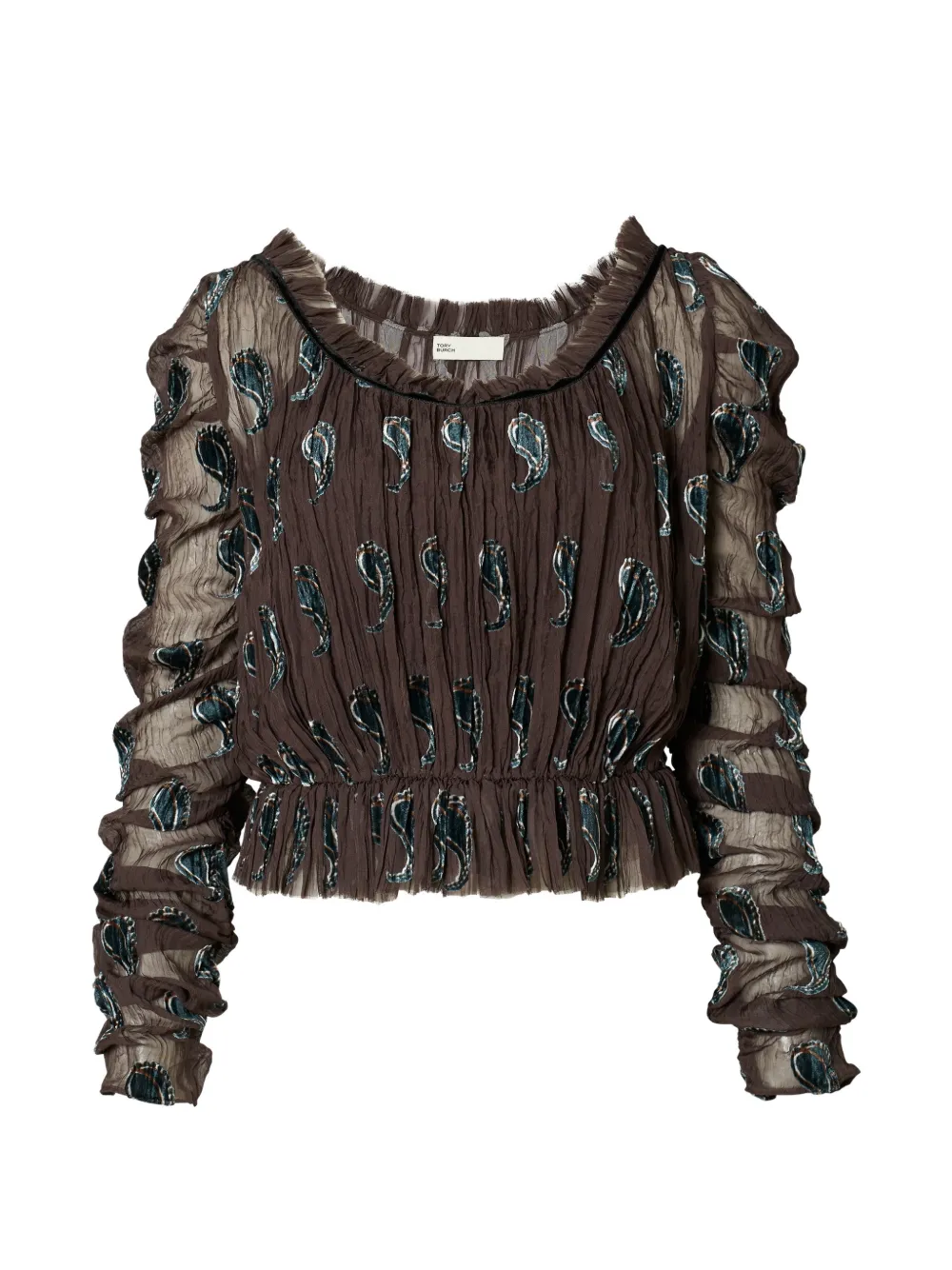 Tory Burch ruched velvet top - Marrone