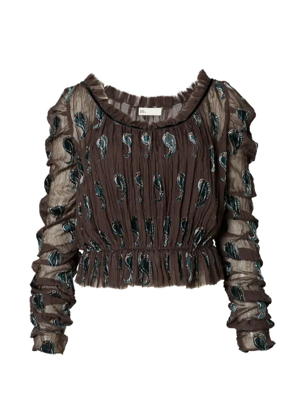 Tory Burch Ruched Velvet Top in Brown