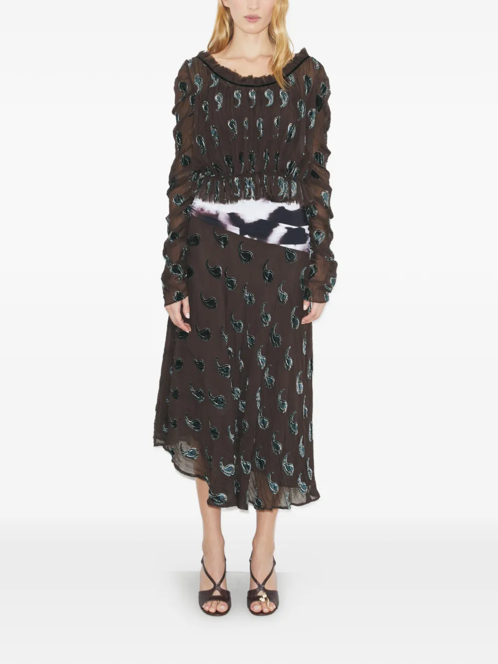  Tory Burch Ruched Velvet Top - Brown 