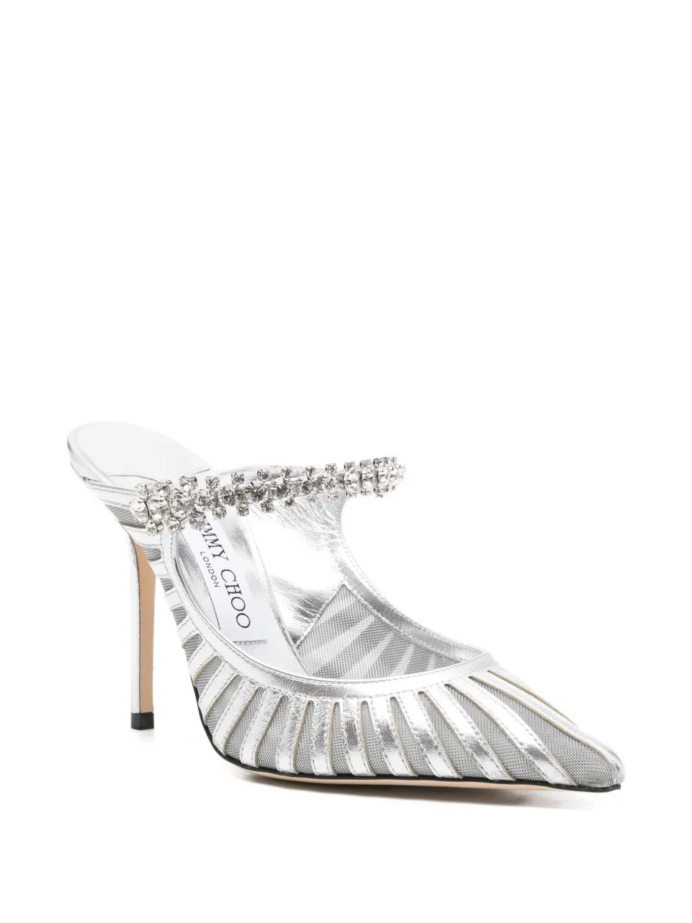 Jimmy Choo 100mm Bing Crystal-embellished Mules In Metallic