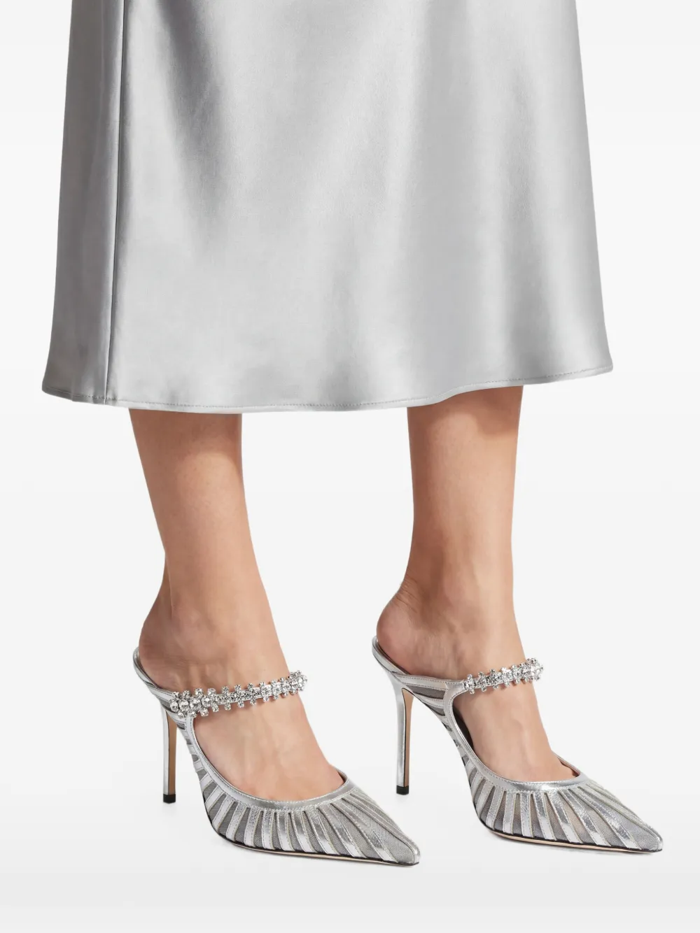 Jimmy Choo 100 mm Bing muiltjes verfraaid met kristallen Zilver