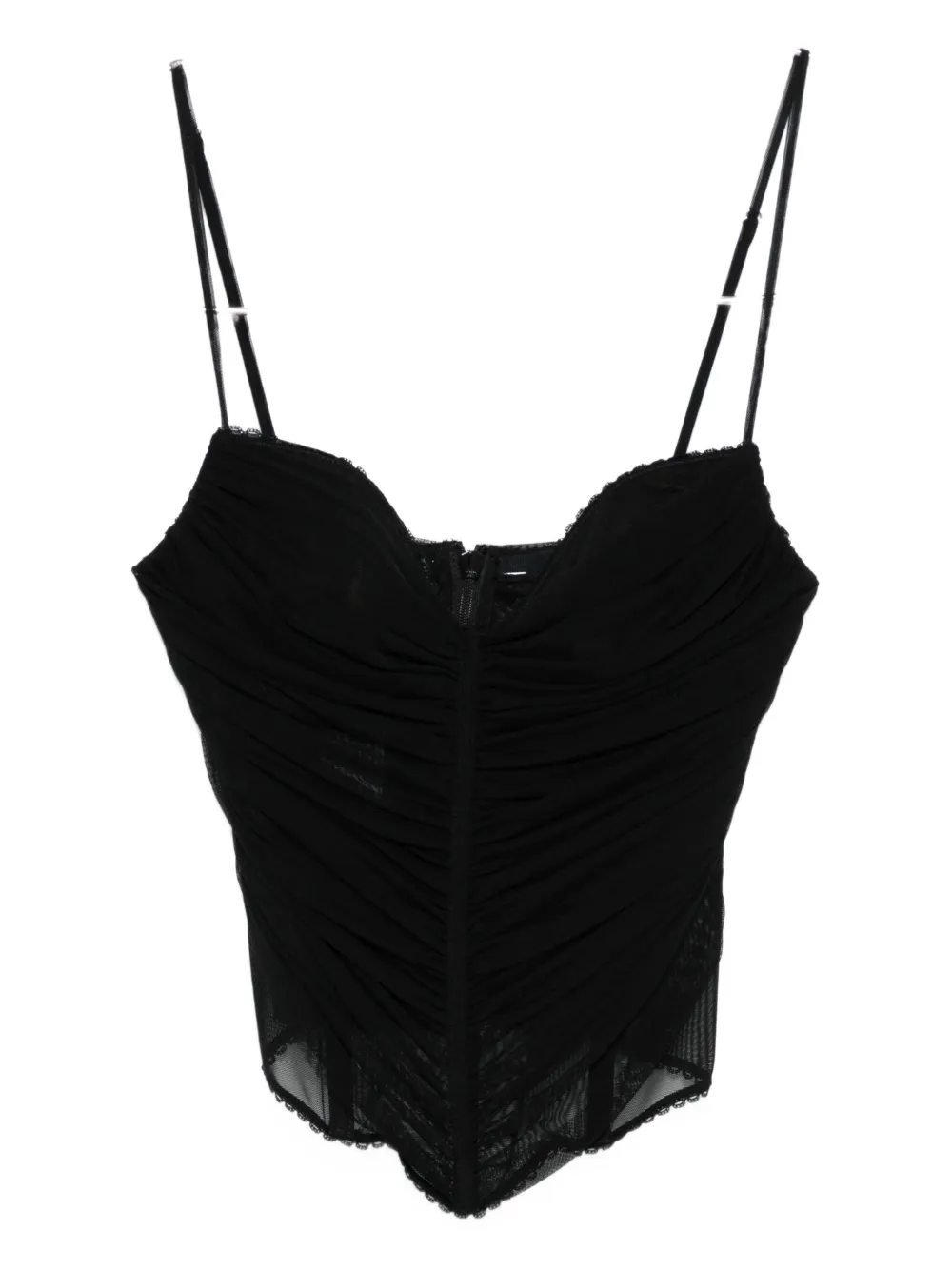 Blumarine Ruched Mesh Top In Black