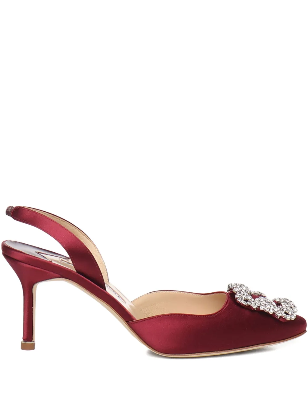 Manolo Blahnik 70mm Crystal-embellished Slingback Pumps In Burgundy