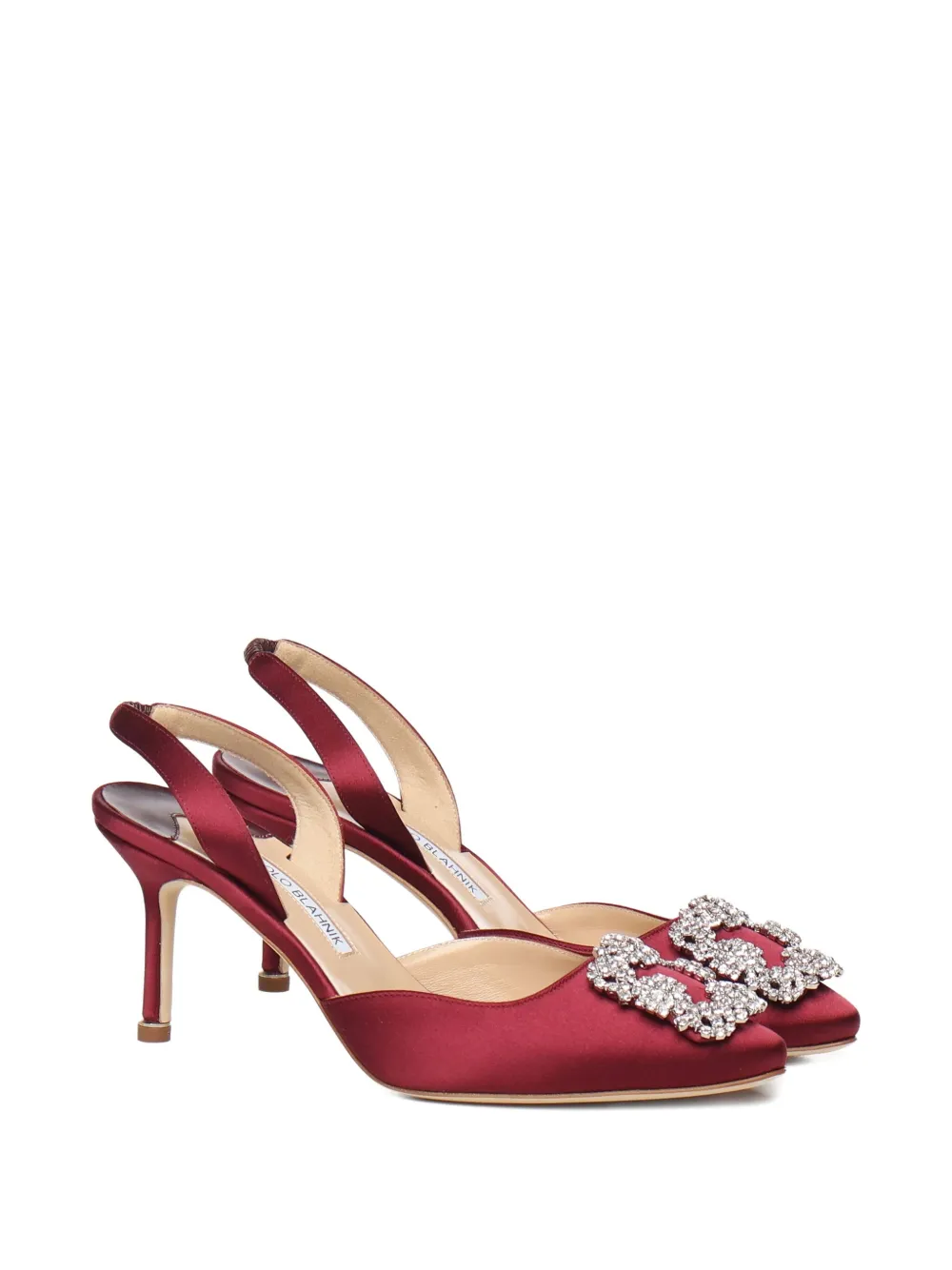 Manolo Blahnik 70mm Crystal-embellished Slingback Pumps In Burgundy