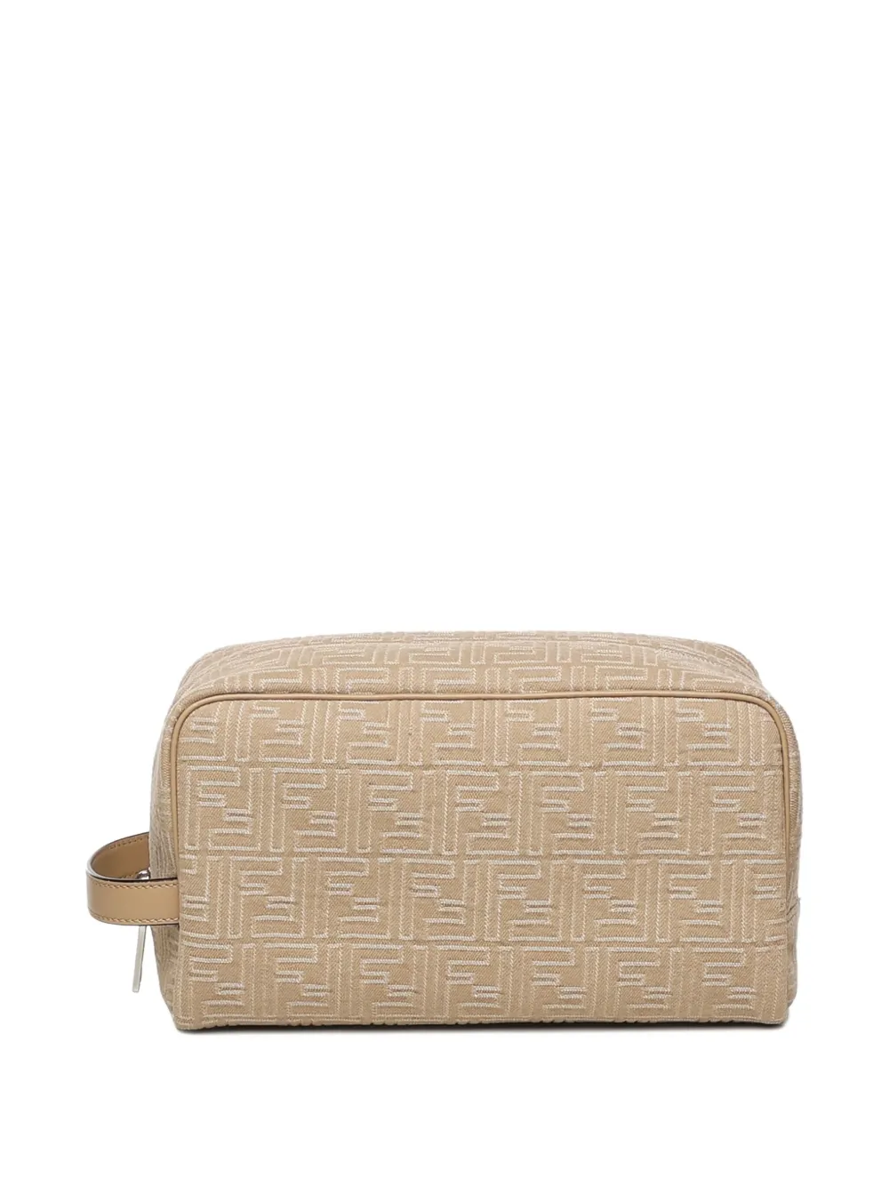 FENDI FF-motif leather-trimmed toiletry bag - Beige