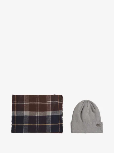 Barbour checked scarf and beanie set