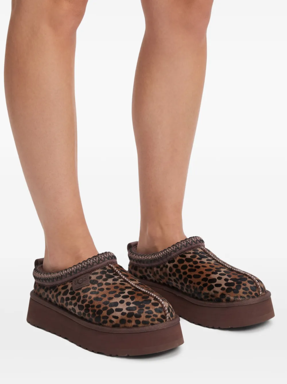 UGG Tazz Caspian muiltjes met luipaardprint en plateauzool Bruin