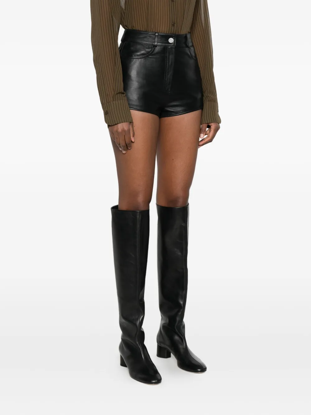 The Frankie Shop Side-pocket Leather Shorts In Black