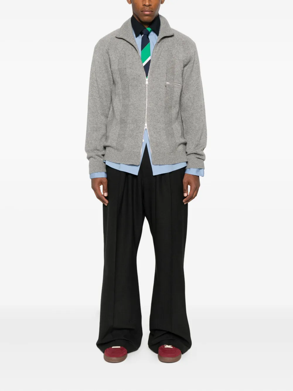 Plan C High-neck Zip-front Cardigan In Gray