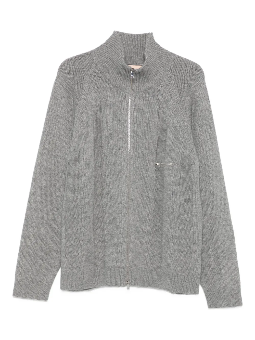 Plan C High-neck Zip-front Cardigan In Gray