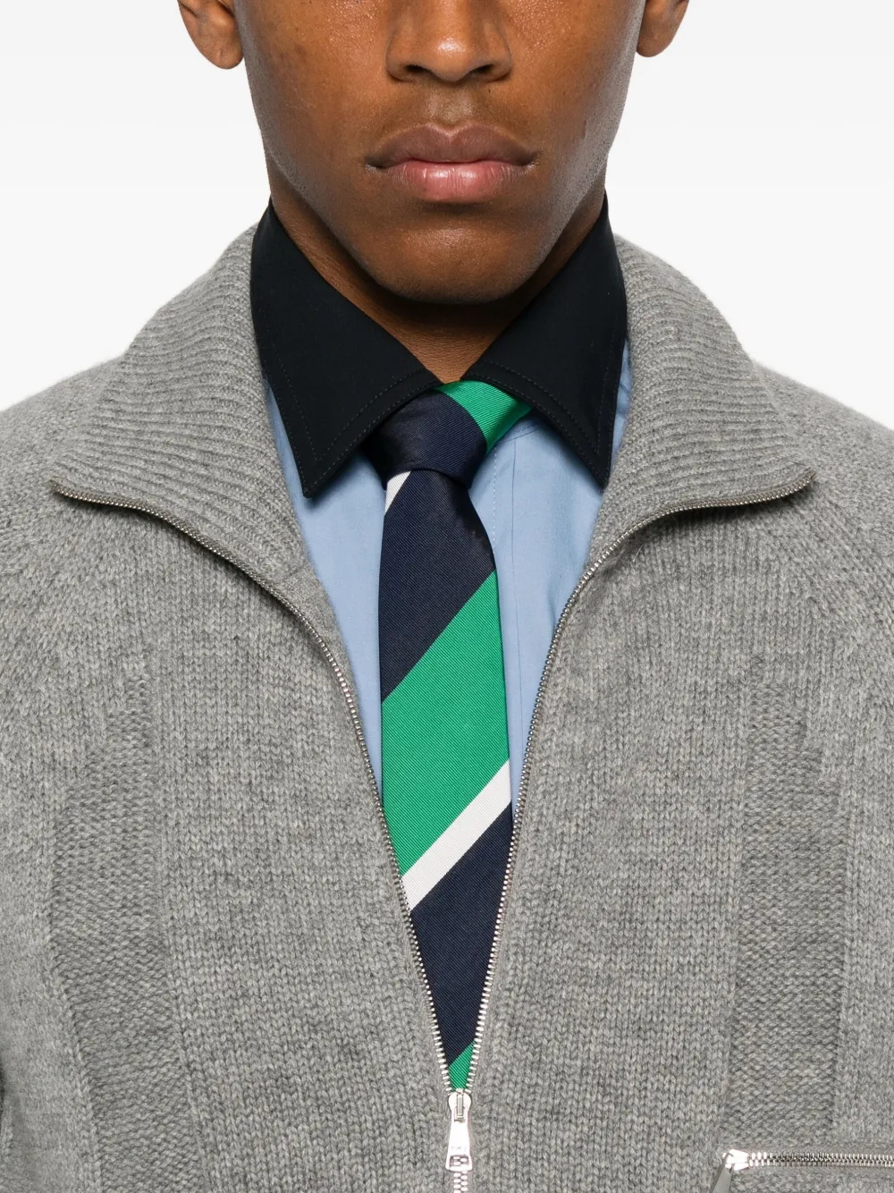 Plan C High-neck Zip-front Cardigan In Gray