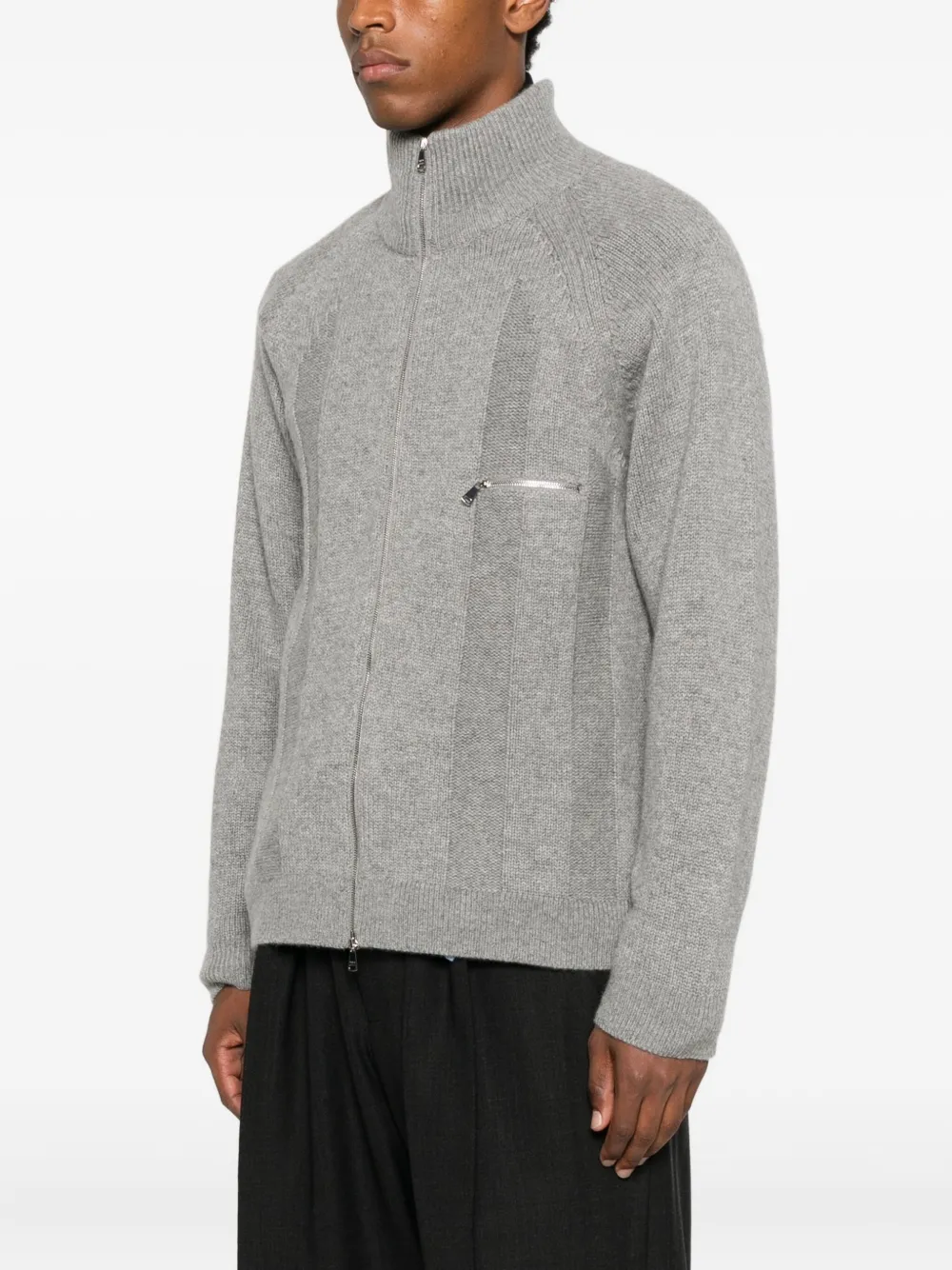 Plan C High-neck Zip-front Cardigan In Gray