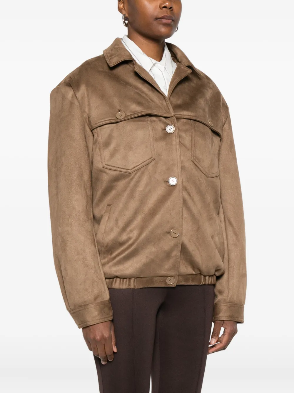 The Frankie Shop Hester Button-fastening Pocket Jacket In Brown