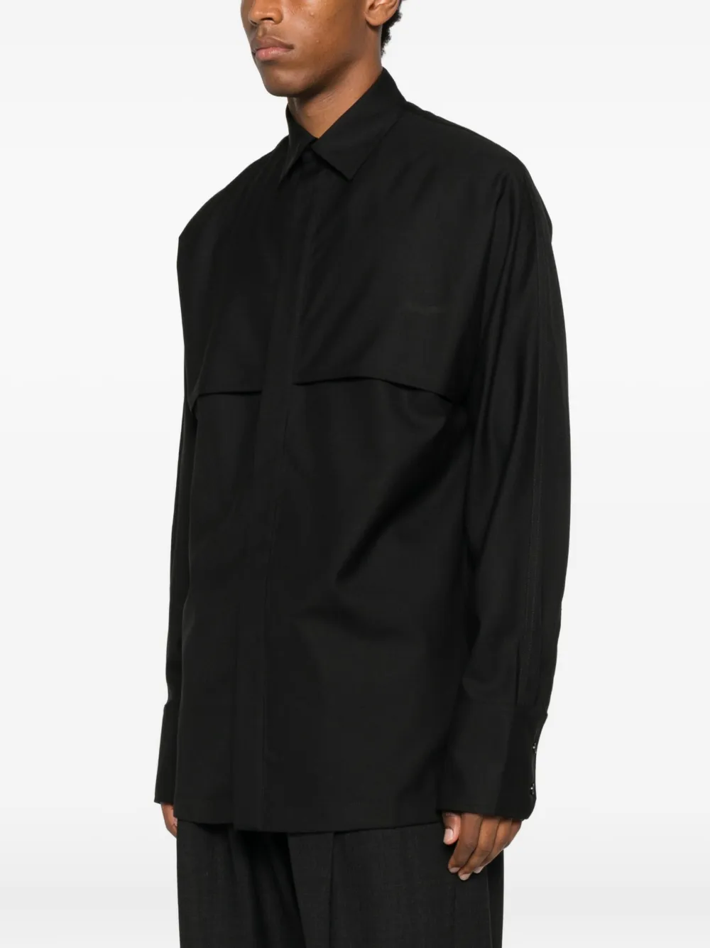 Plan C Panelled Long-sleeve Shirt In Black