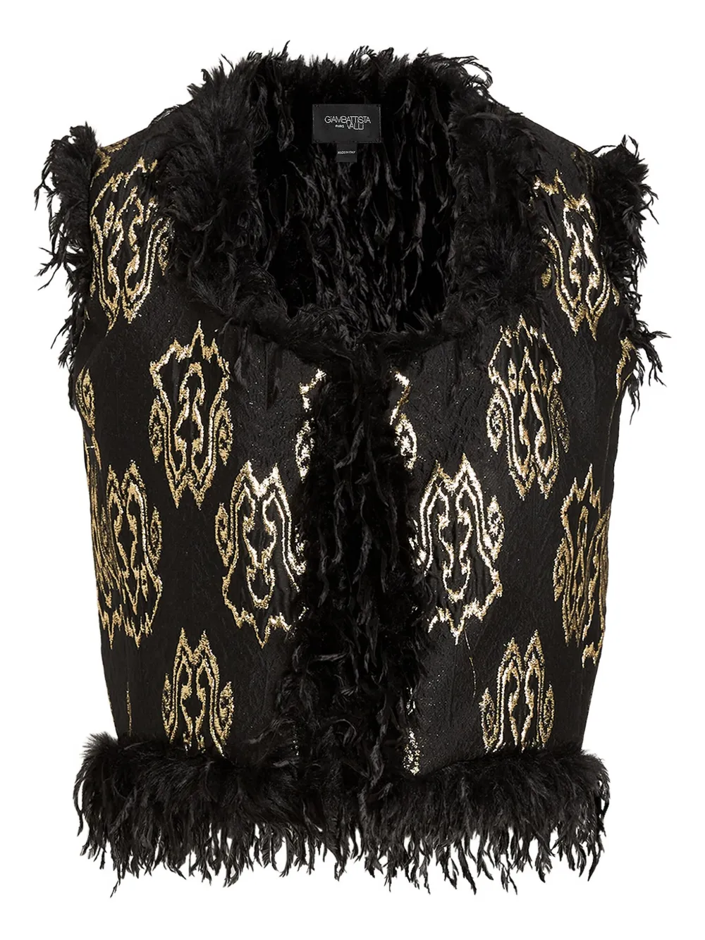 Giambattista Valli ikat-jacquard fringed waistcoat | Black | Image 1