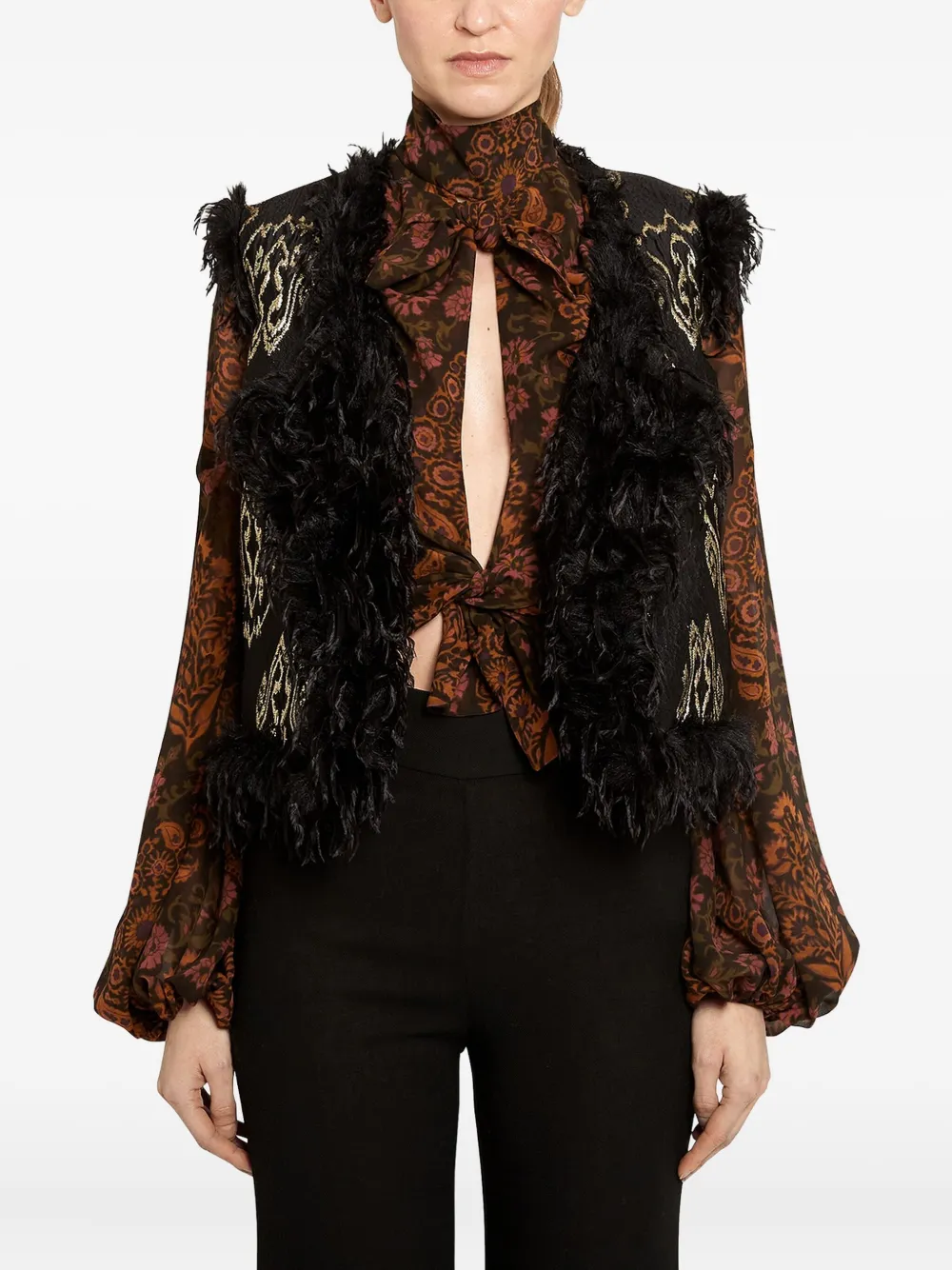 Giambattista Valli Gilet met jacquard en franje Zwart