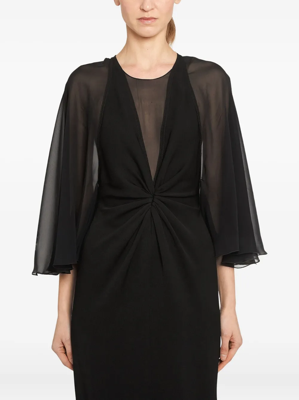 Giambattista Valli Draped-sleeve Midi Dress In Black