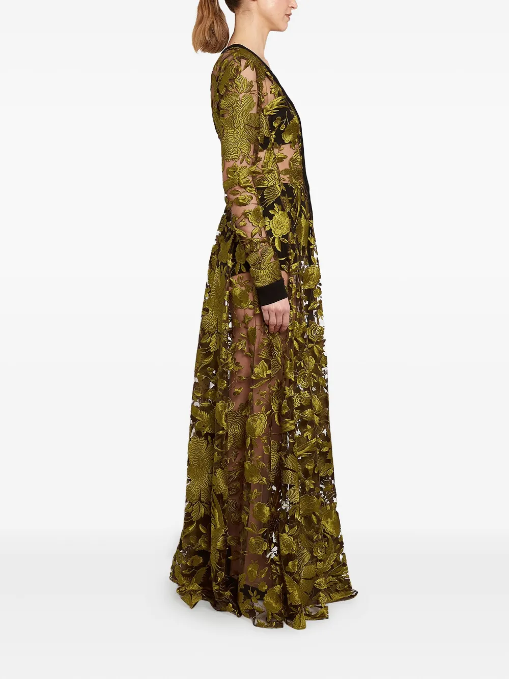 Giambattista Valli Embroidered-floral Maxi Dress In Green