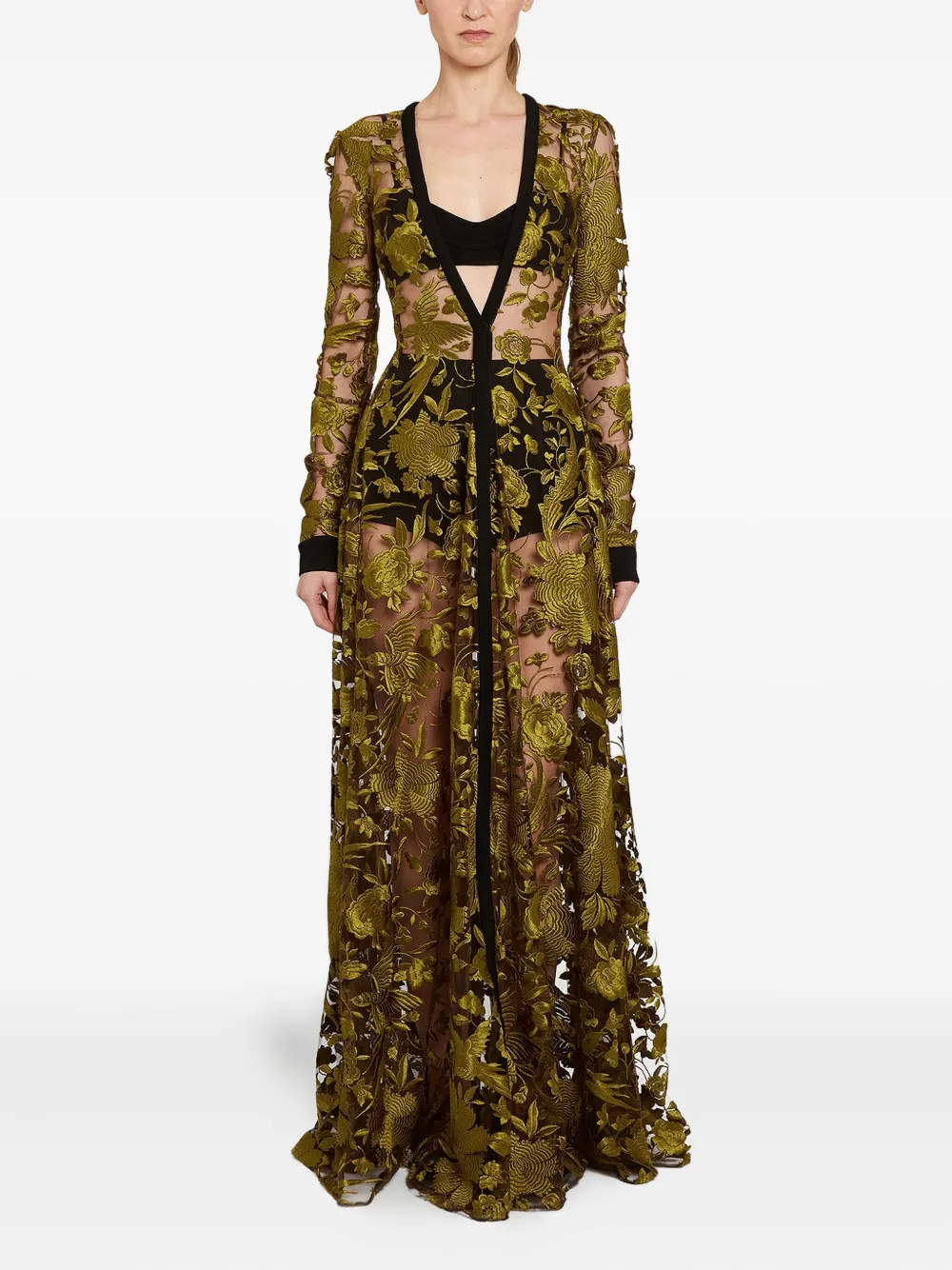 Giambattista Valli Embroidered-floral Maxi Dress In Green