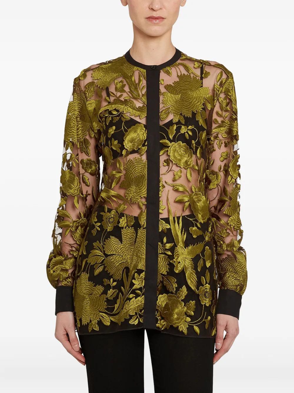 Giambattista Valli Tulen blouse met geborduurde bloemen - Groen