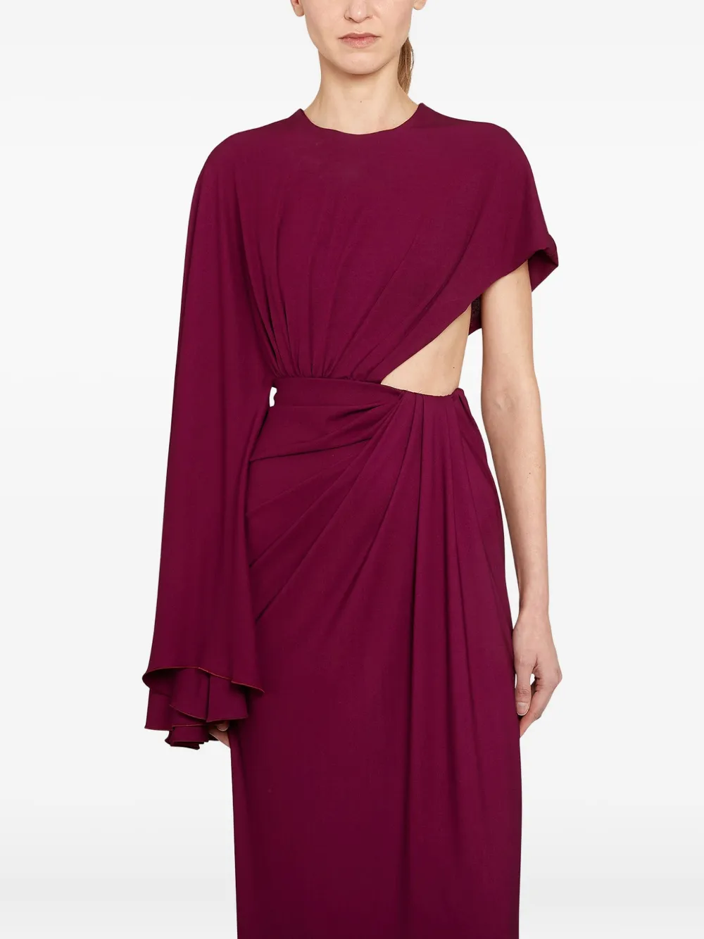 Giambattista Valli Draped Asymmetrical Midi Dress In Burgundy
