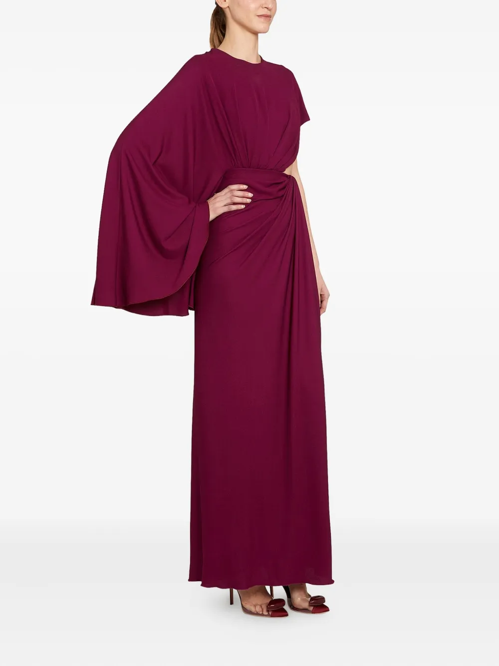 Giambattista Valli Draped Asymmetrical Midi Dress In Burgundy