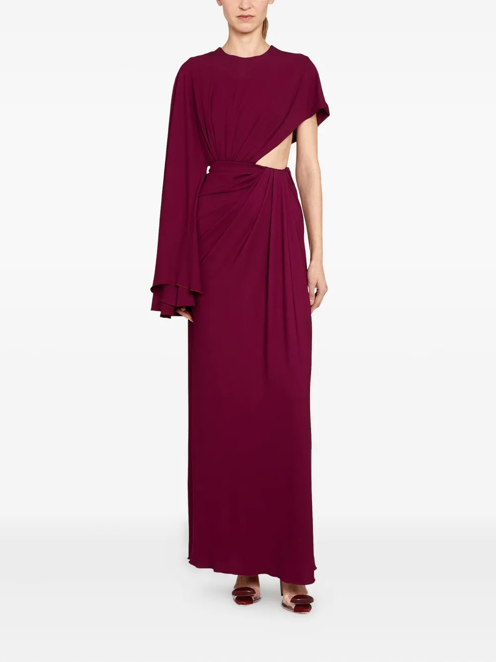 Giambattista Valli Draped Asymmetrical Midi Dress In Burgundy