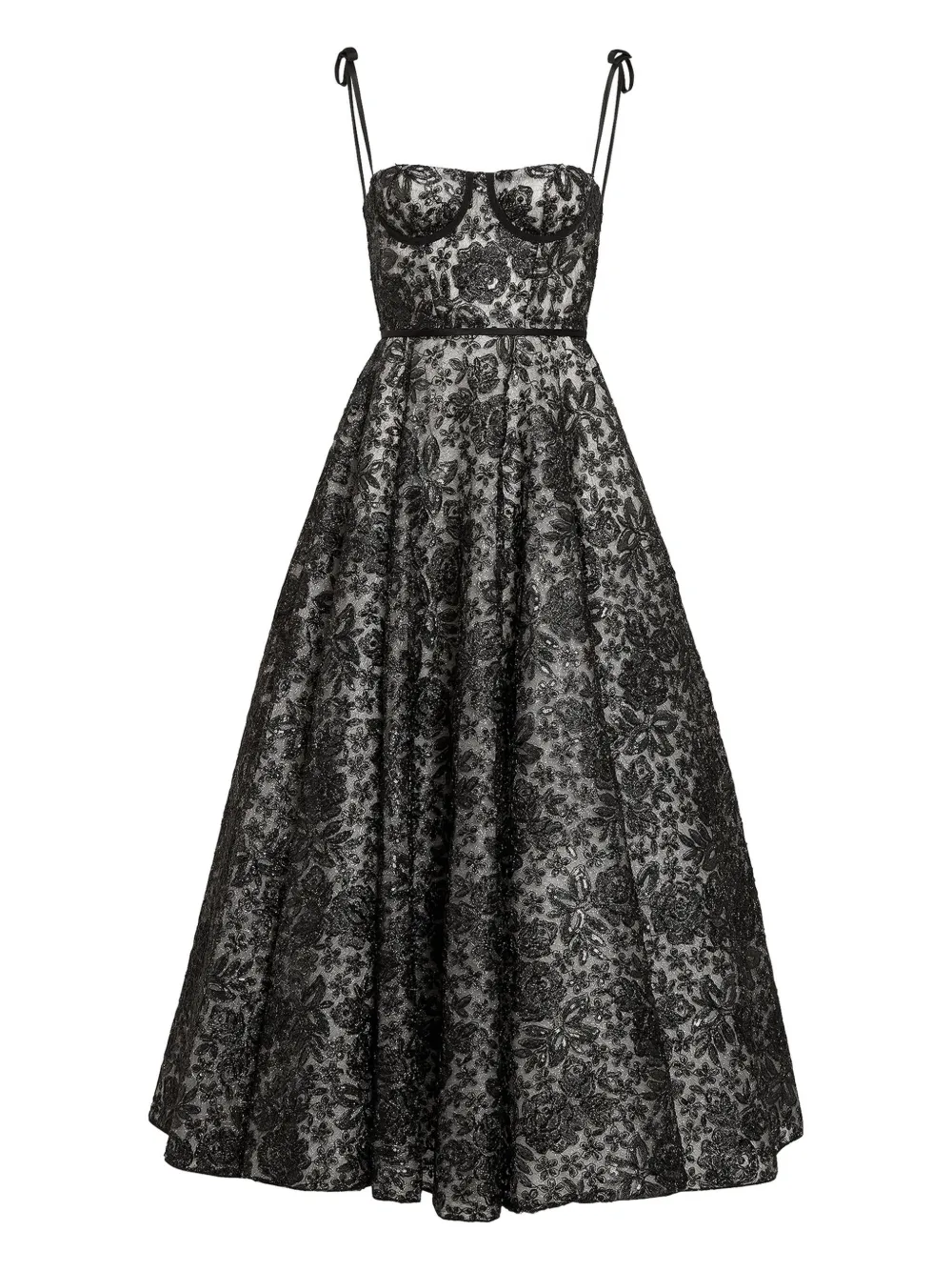 Giambattista Valli Floral-embroidered Corset Midi Dress In Black