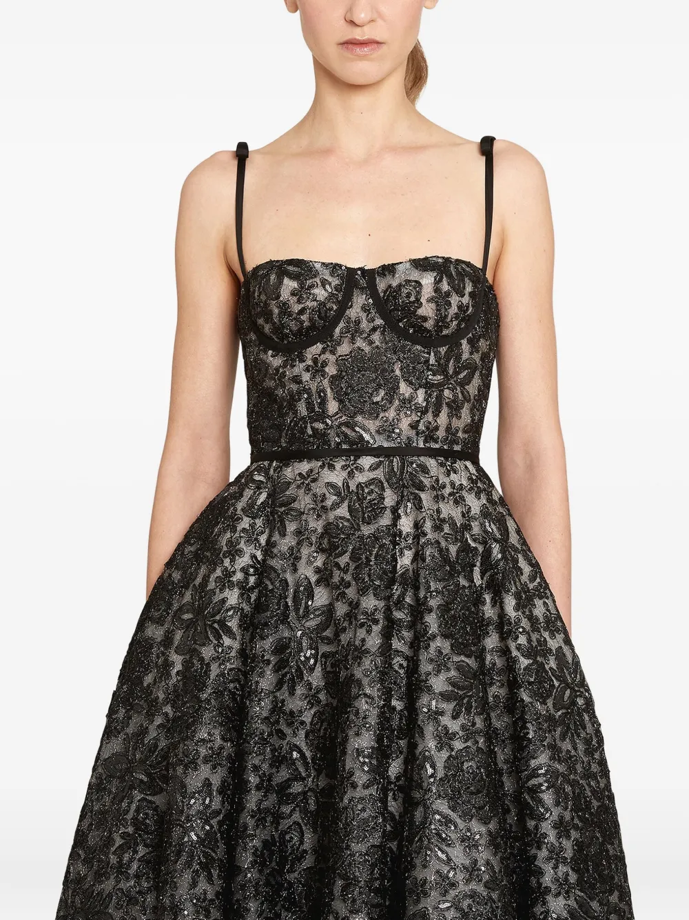 Giambattista Valli Sequin Floral Embroidered Corset Dress In Black