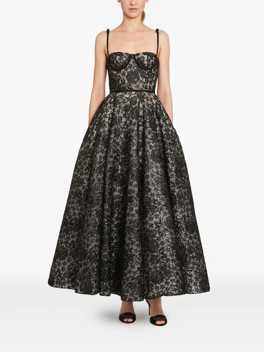 Giambattista Valli Midi-jurk met geborduurde bloemen en korset-detail - Zwart