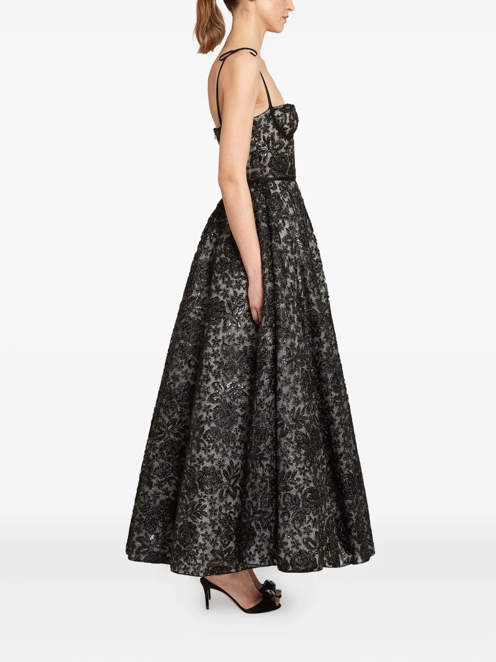 Giambattista Valli Sequin Floral Embroidered Corset Dress In Black