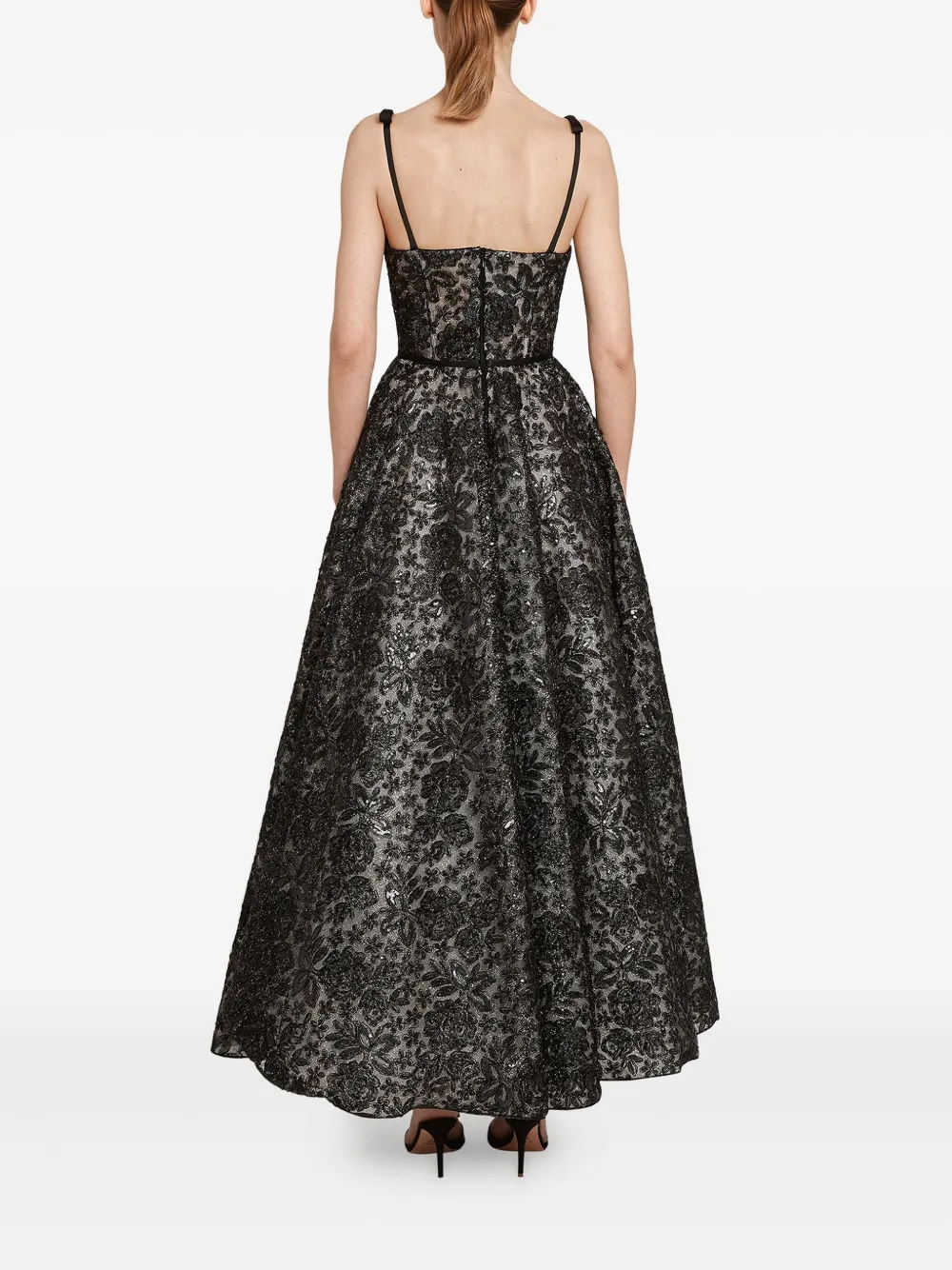 Giambattista Valli Sequin Floral Embroidered Corset Dress In Black