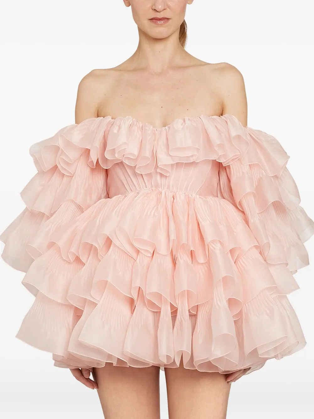Giambattista Valli Ruffled Off-shoulder Mini Dress In Pink