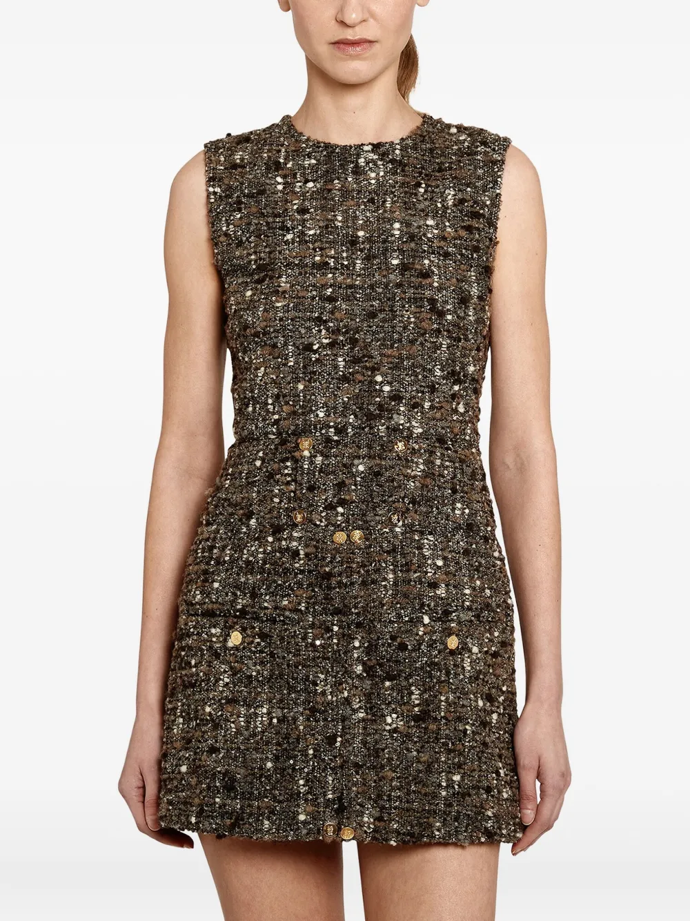 Giambattista Valli Bouclé Button-detail Mini Dress In Brown