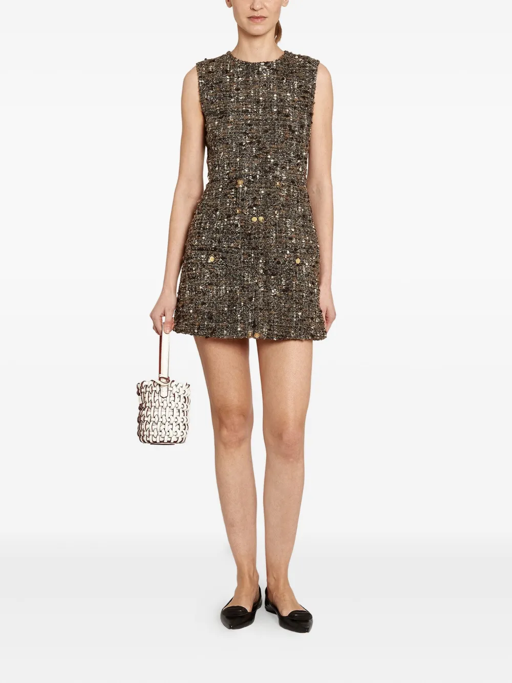 Giambattista Valli Bouclé mini-jurk met knoopdetail - Bruin