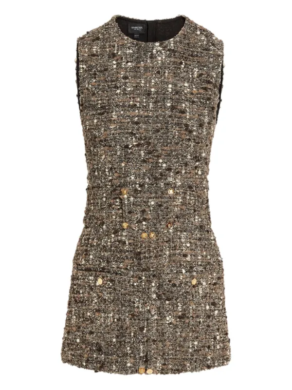 Giambattista Valli Bouclé Button-detail Mini Dress in Brown
