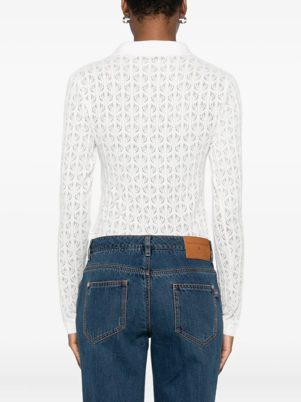 Pinko Intricate Lace Panel Bodysuit With Polo Collar In White