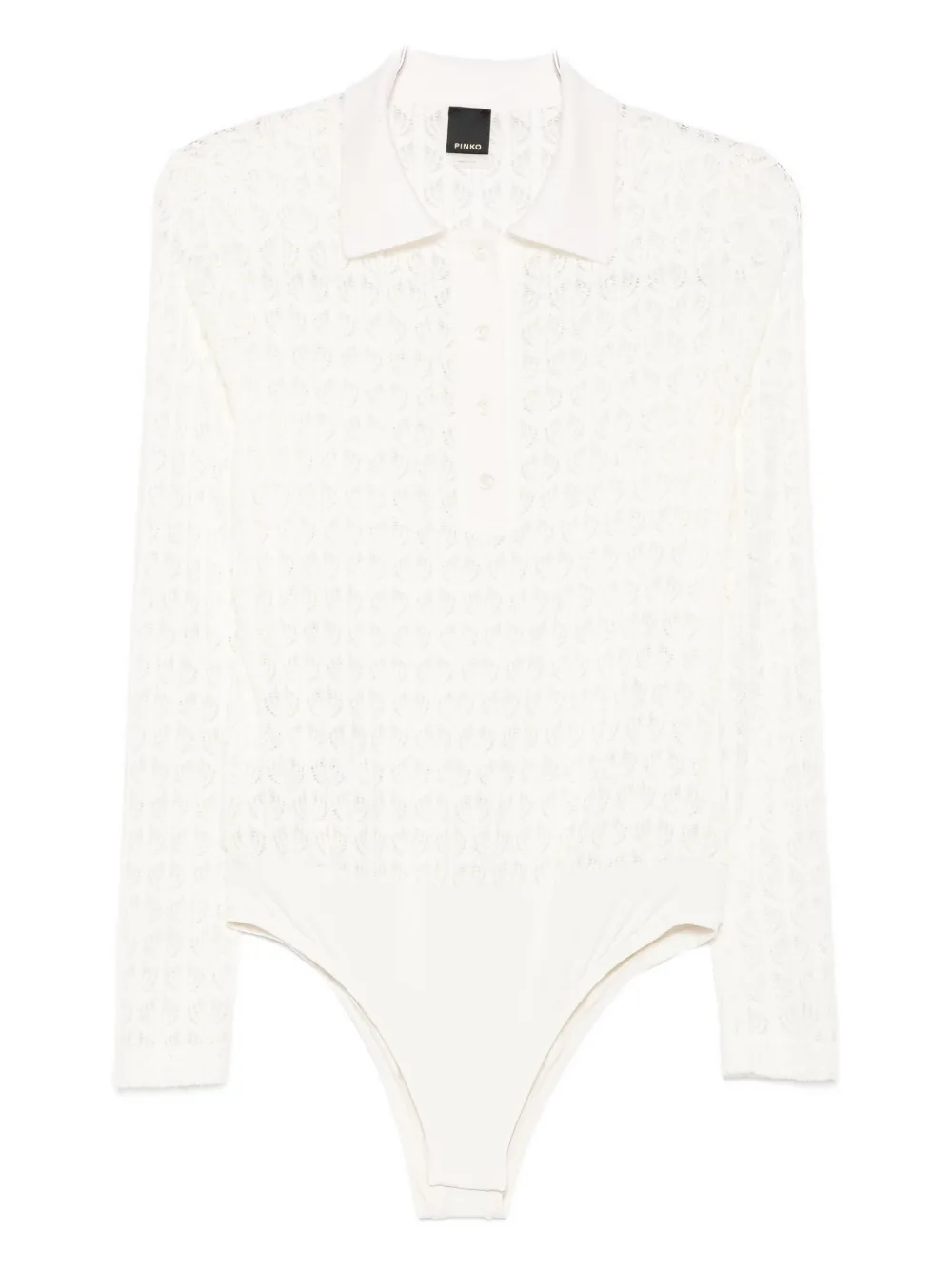 Pinko Intricate Lace Panel Bodysuit With Polo Collar In White