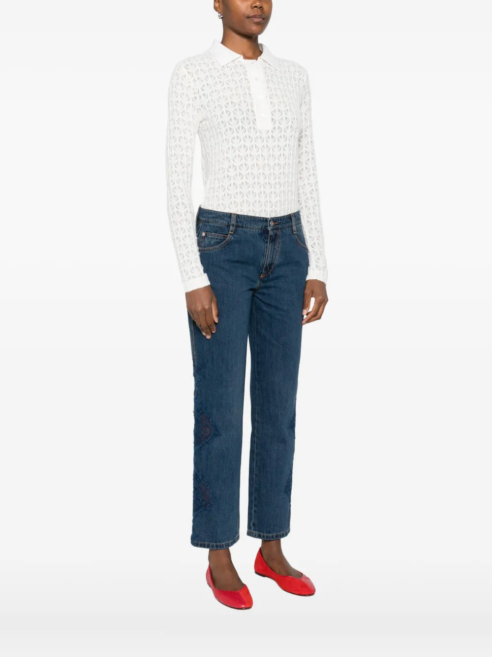 Pinko Intricate Lace Panel Bodysuit With Polo Collar In White