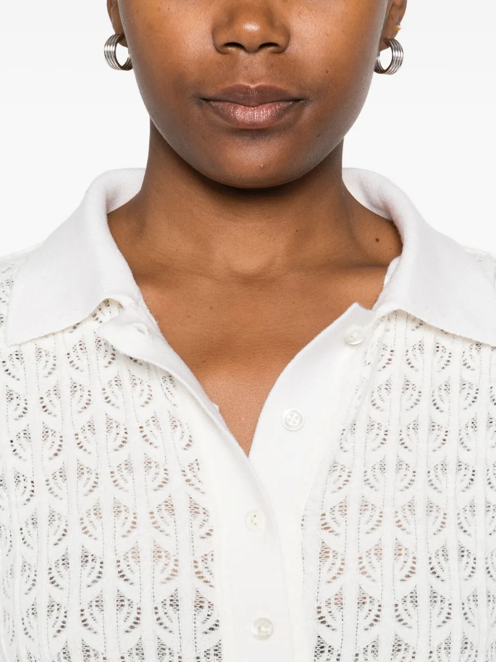 Pinko Intricate Lace Panel Bodysuit With Polo Collar In White