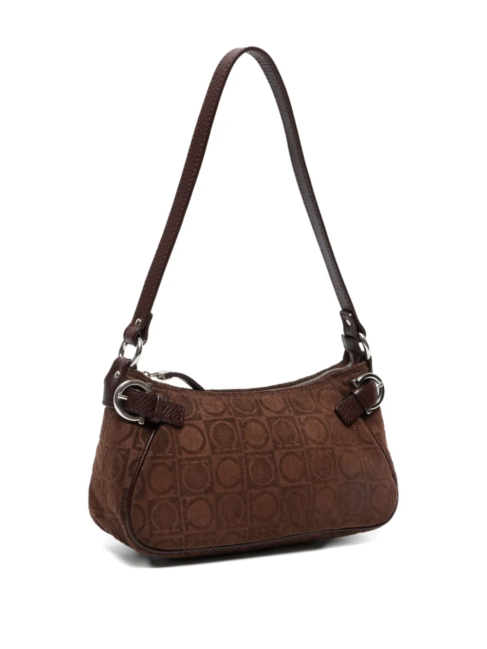 Pre-owned Ferragamo Mini Gancini Monogram Shoulder Bag In Brown