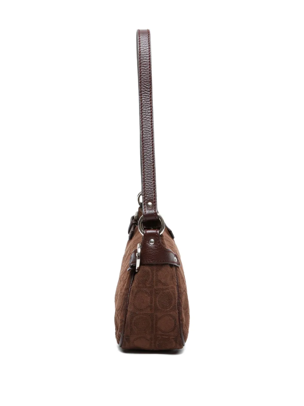 Pre-owned Ferragamo Mini Gancini Monogram Shoulder Bag In Brown
