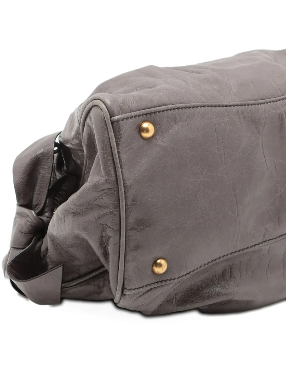 Pre-owned Miu Miu Pleated Leather Tote Bag In Gray