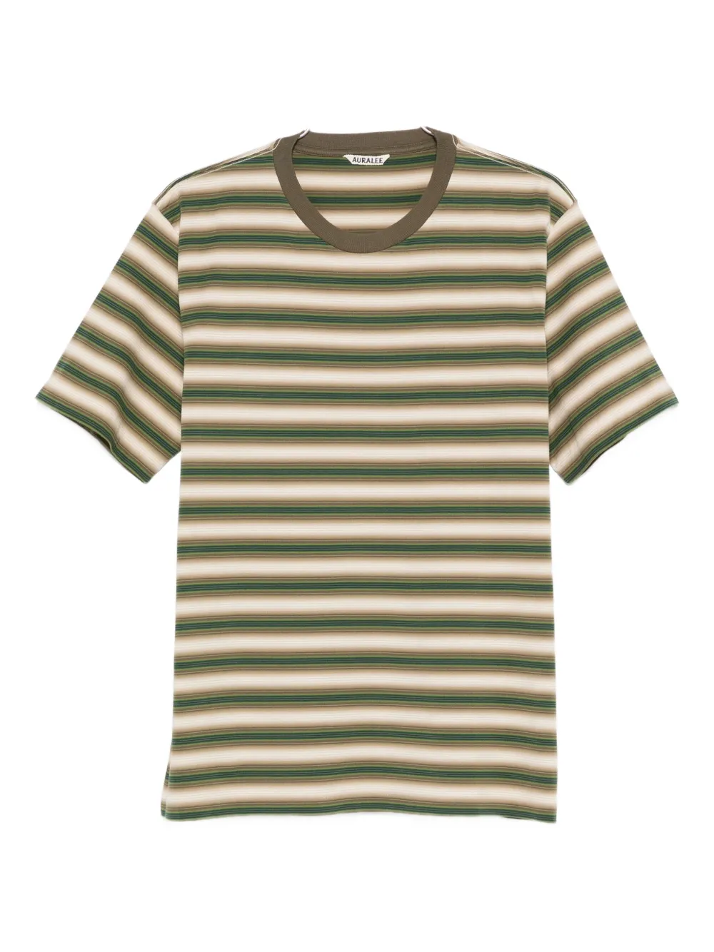 Auralee Striped Pattern Cotton T-shirt With Short Sleeves In Green