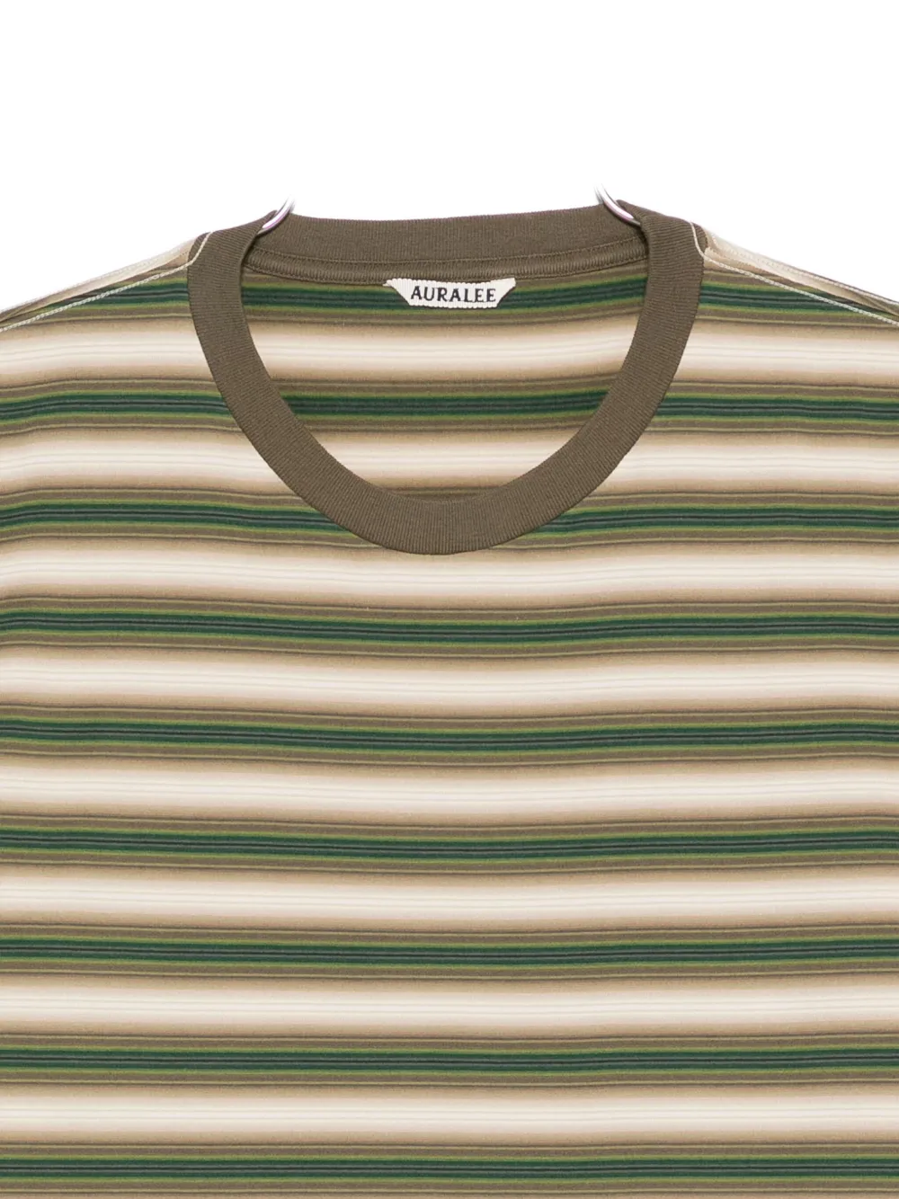 Auralee Striped Pattern Cotton T-shirt With Short Sleeves In Green