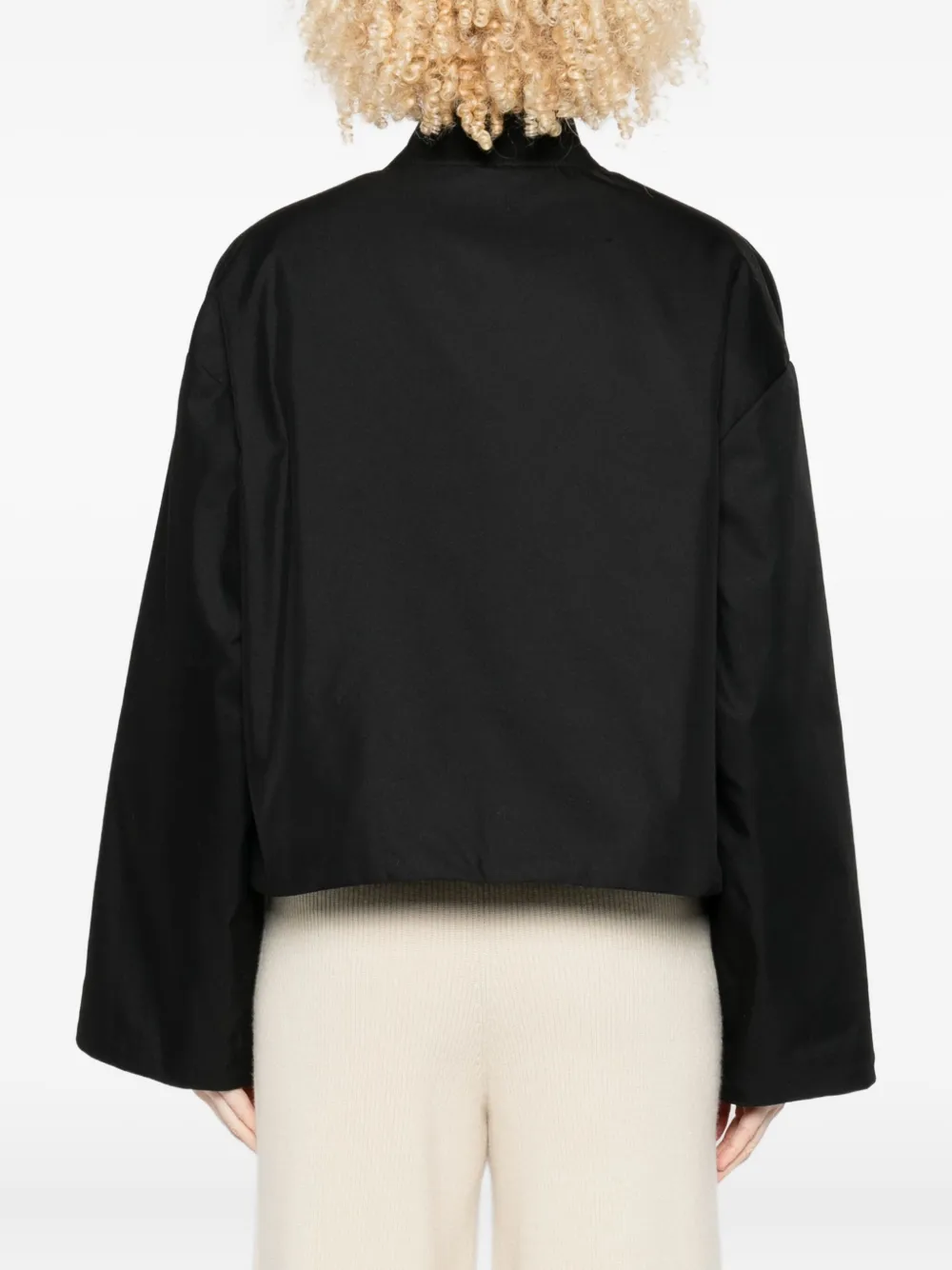 Closed Ribbed Zip-up Baseball Jacket In Black