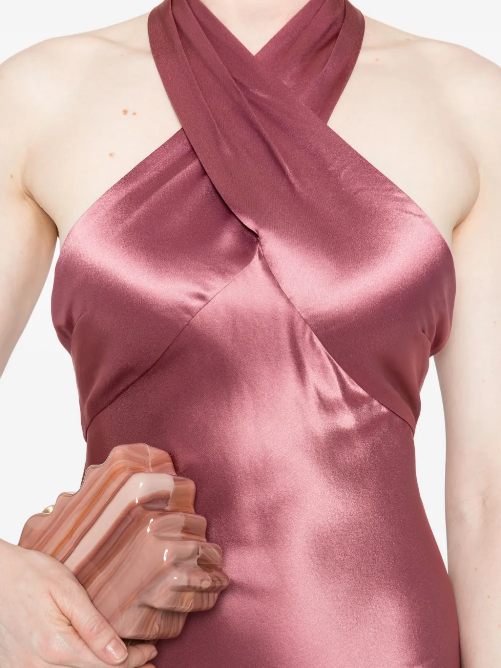 Retrofete Satijnen jurk met gekruiste voorkant Roze