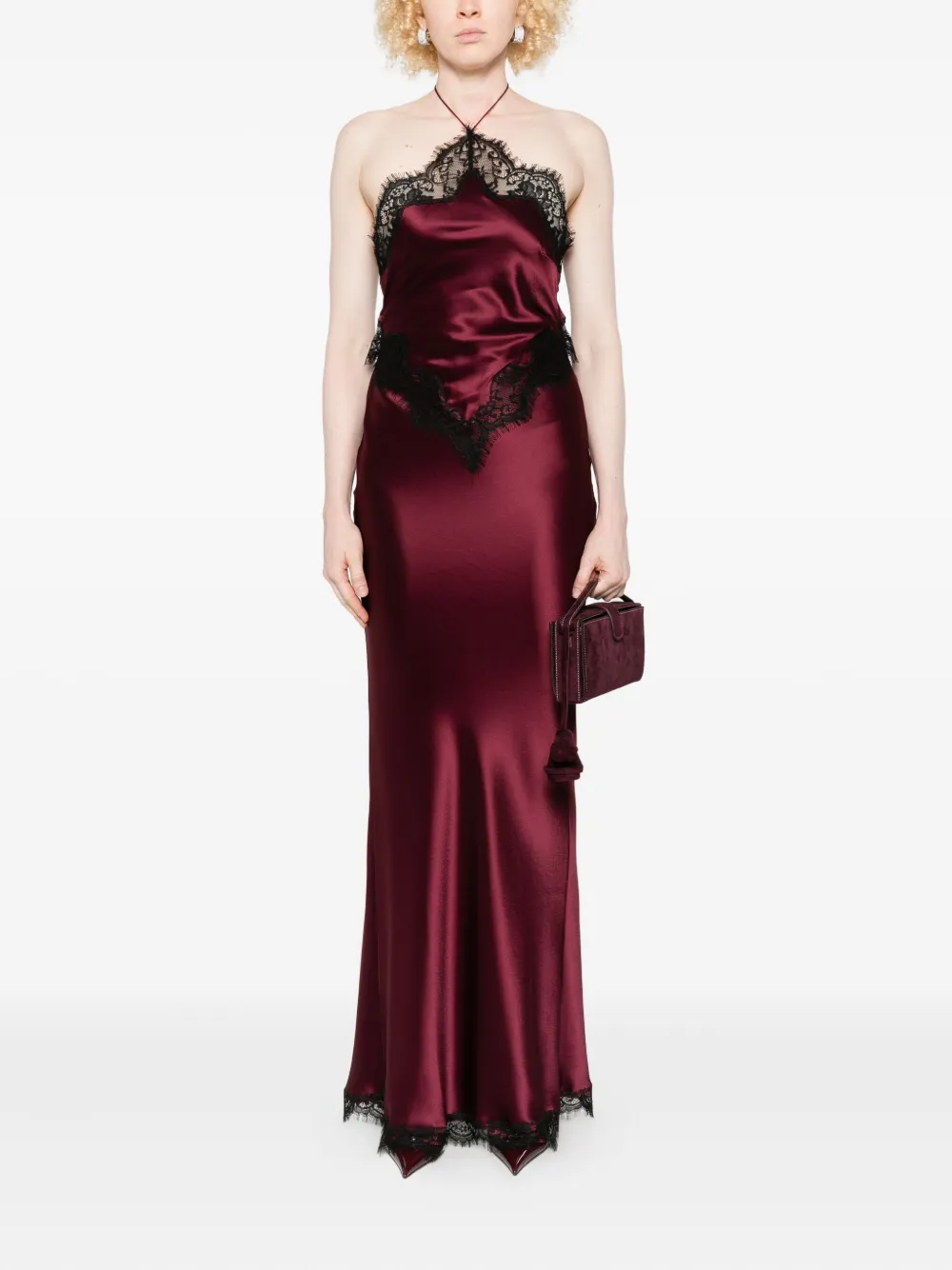 Retrofete Everly lace-trimmed satin dress - Rood